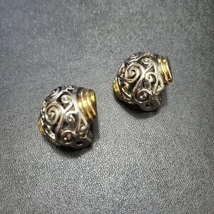Vintage two tone round clip on earrings